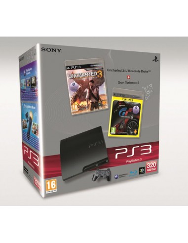 Console PS3 320 Go noire + Uncharted 3 : l'illusion de Drake + Gran Turismo 5 - platinum