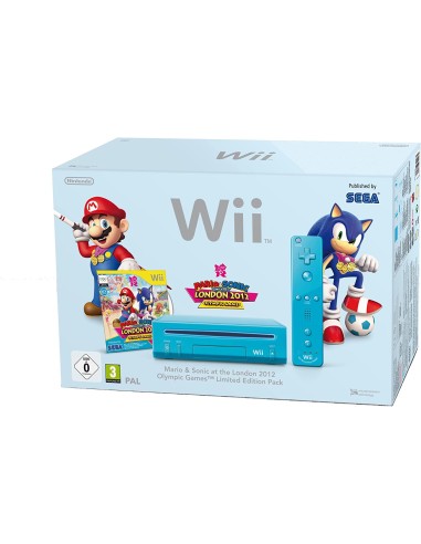 Console Nintendo Wii bleue + Mario & Sonic aux Jeux Olympiques de Londres 2012 + Télécommande Wii Plus