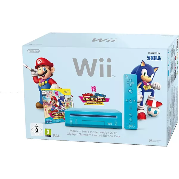 Console Nintendo Wii bleue + Mario & Sonic aux Jeux Olympiques de Londres 2012 + Télécommande Wii Plus