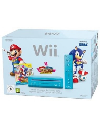 Console Wii bleue + Mario & Sonic aux Jeux Olympiques de Londres 2012 + Télécommande Wii Plus - bleu