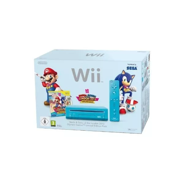 Console Wii bleue + Mario & Sonic aux Jeux Olympiques de Londres 2012 + Télécommande Wii Plus - bleu