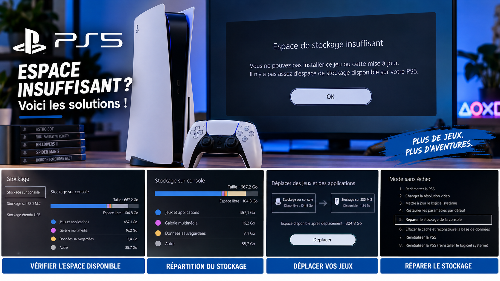 PS5 : espace insuffisant malgré plusieurs Go libres ? Voici les vraies solutions